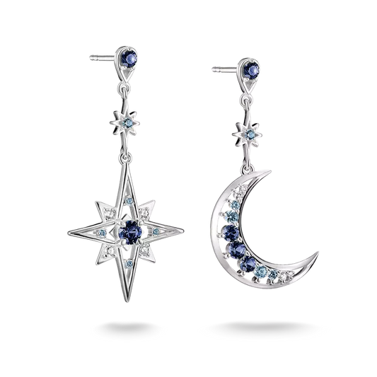Thomas Sabo Moon and Star Drop Earrings with Blue Stones