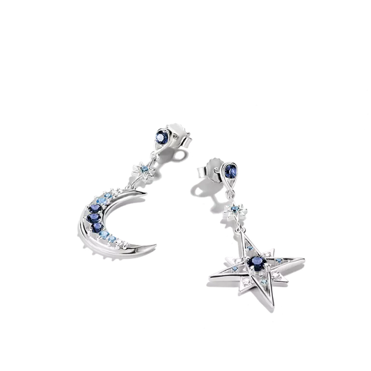 Thomas Sabo Moon and Star Drop Earrings with Blue Stones