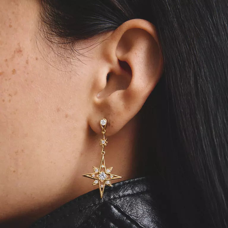 Thomas Sabo 18ct Gold on Silver Moon and Star Drop Earrings with White Zirconia