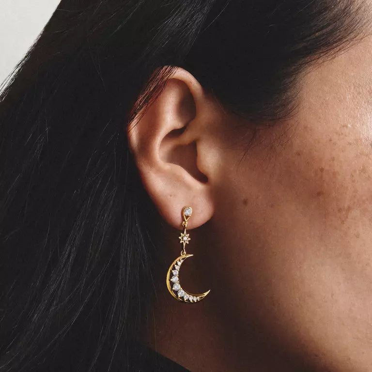 Thomas Sabo 18ct Gold on Silver Moon and Star Drop Earrings with White Zirconia