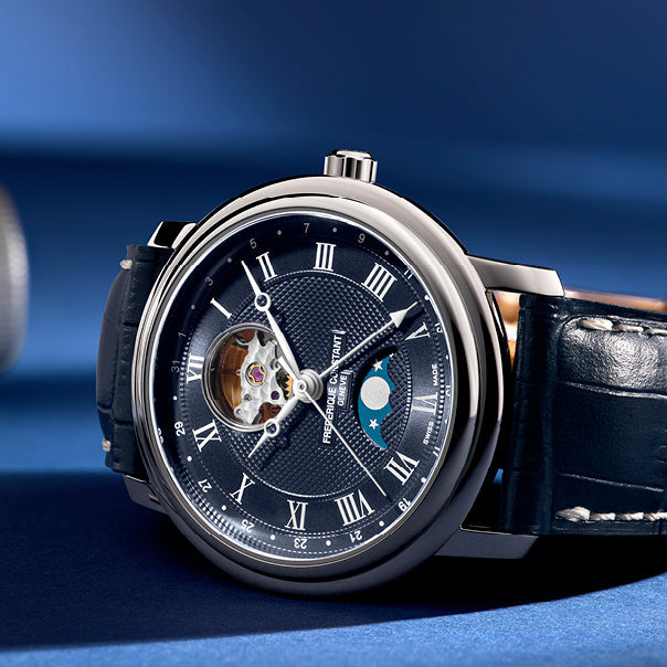 Frederique Constant Classics Heart Beat Moonphase Date Automatic Gents Navy Leather Watch