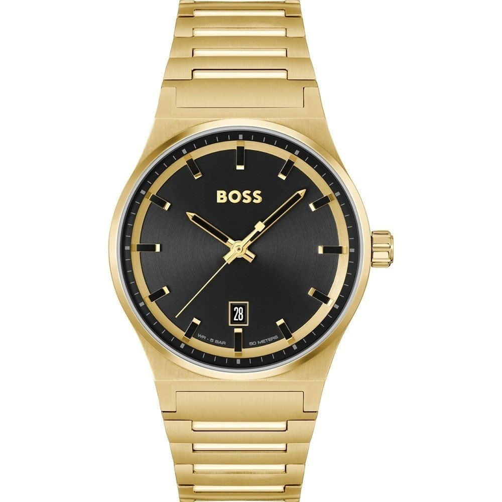 HUGO BOSS CANDOR GOLD CASE BRACELET WITH BLACK DIAL GENTS WATCH