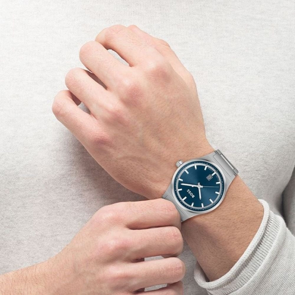 HUGO BOSS CANDOR STEEL CASE BRACELET NAVY BLUE DIAL GENTS WATCH