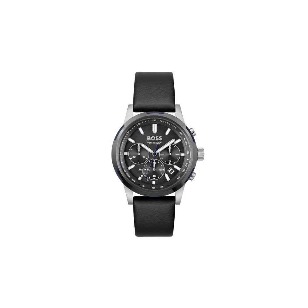 HUGO BOSS SOLGRADE GENTS BLACK LEATHER WATCH