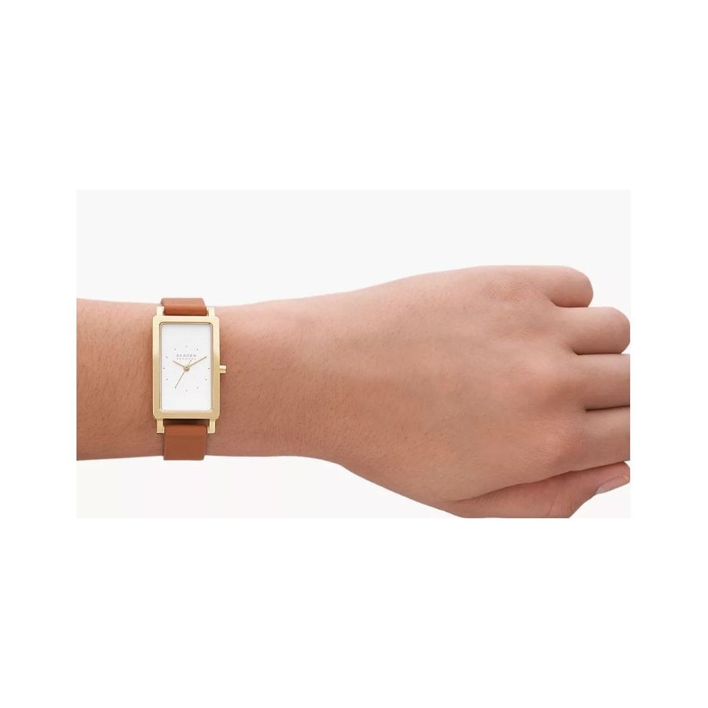 Hagen Lille, Three-Hand, Ladies Brown Leather Rectangular Watch