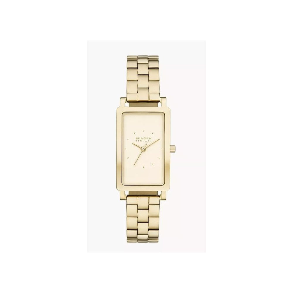 Hagen Lille, Three-Hand, Ladies Gold Stainless Steel Rectangular Watch