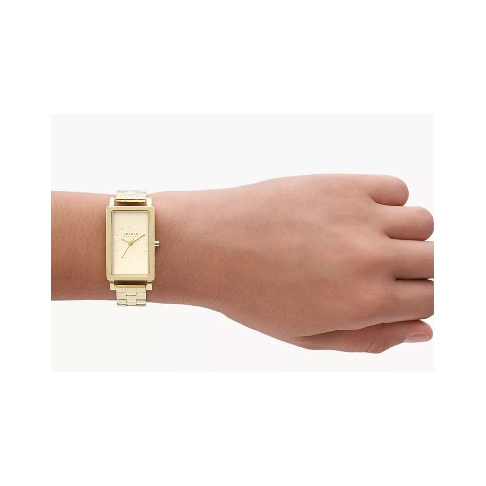 Hagen Lille, Three-Hand, Ladies Gold Stainless Steel Rectangular Watch