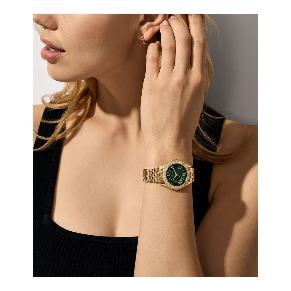Harlowe, Three-Hand, Green Dial, Ladies Gold-Tone Stainless Steel Watch