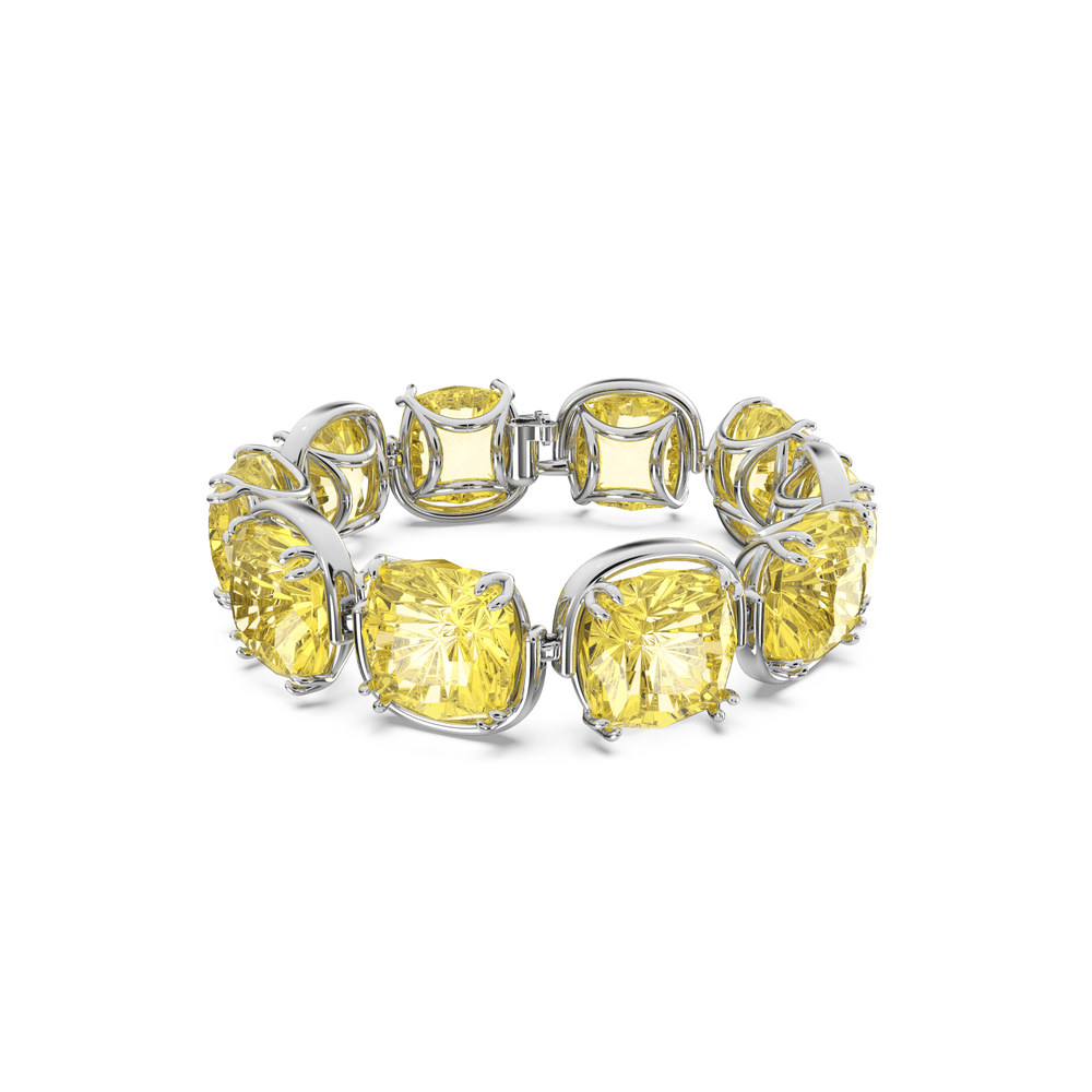 Harmonia bracelet Cushion cut, Yellow, Rhodium plated