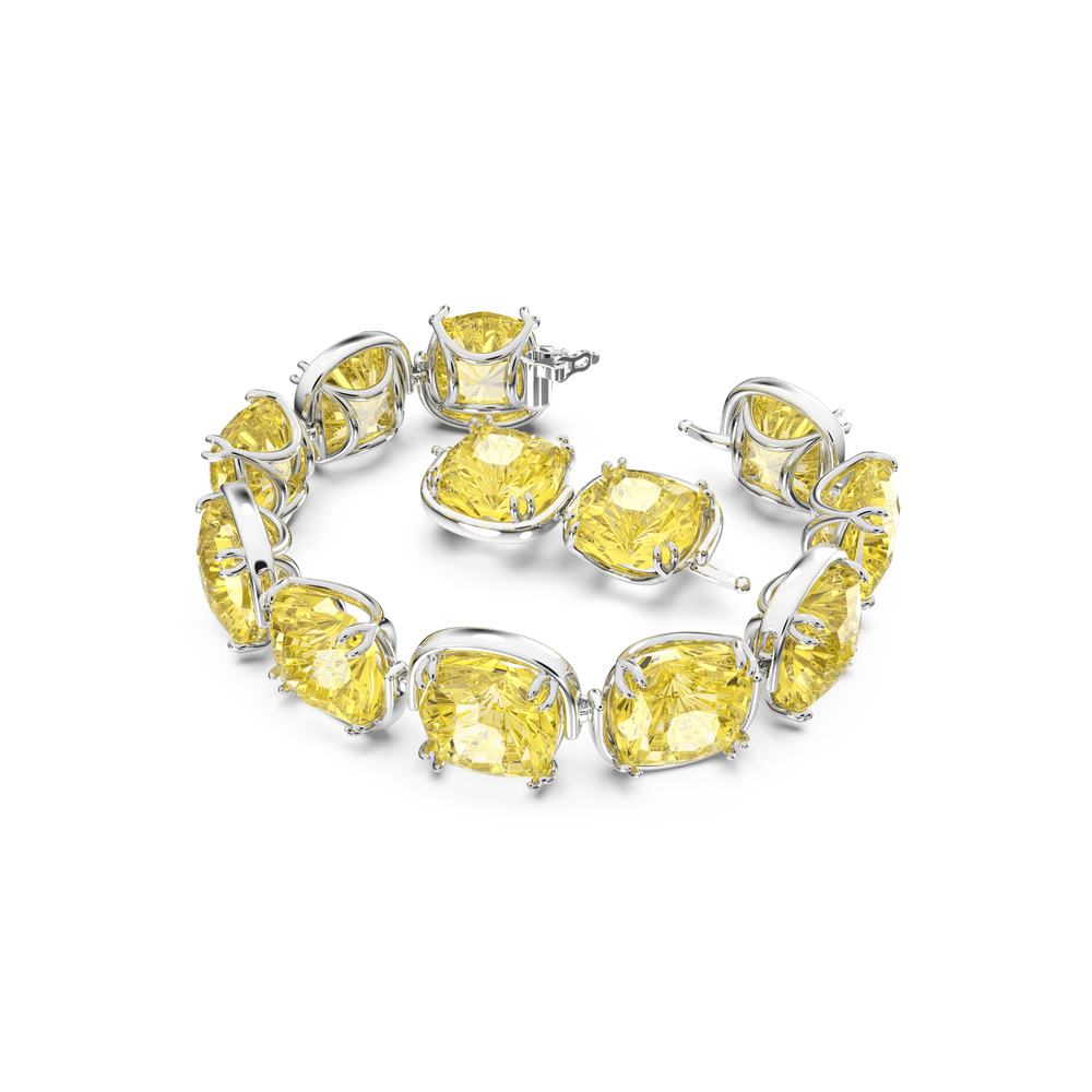 Harmonia bracelet Cushion cut, Yellow, Rhodium plated