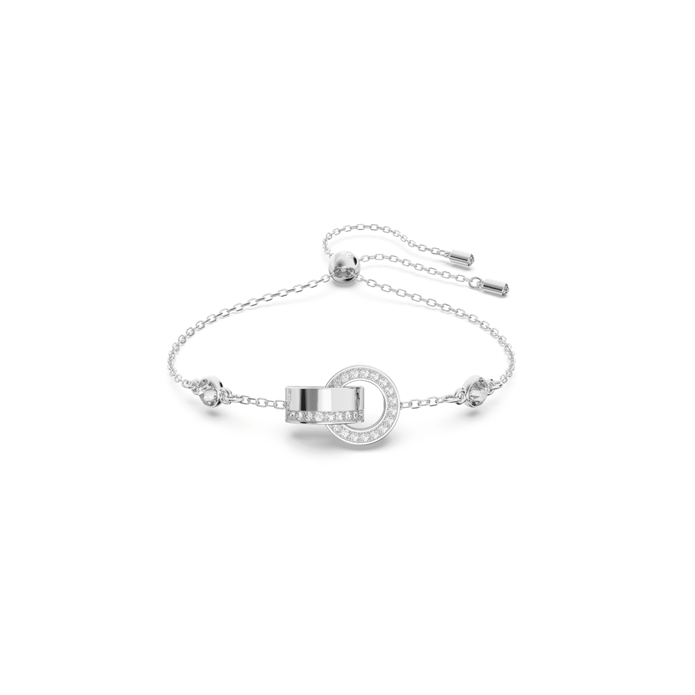 Hollow bracelet, Interlocking loop, White, Rhodium plated