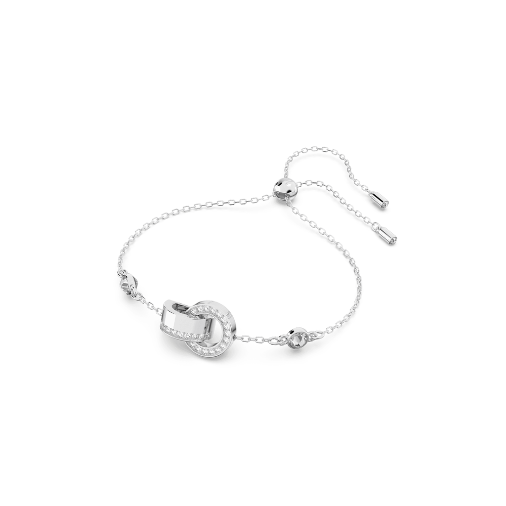 Hollow bracelet, Interlocking loop, White, Rhodium plated