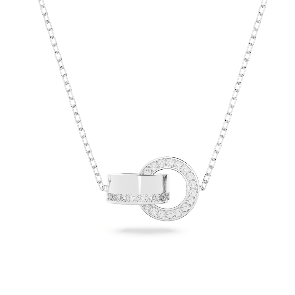 Hollow pendant, Interlocking loop, White, Rhodium plated