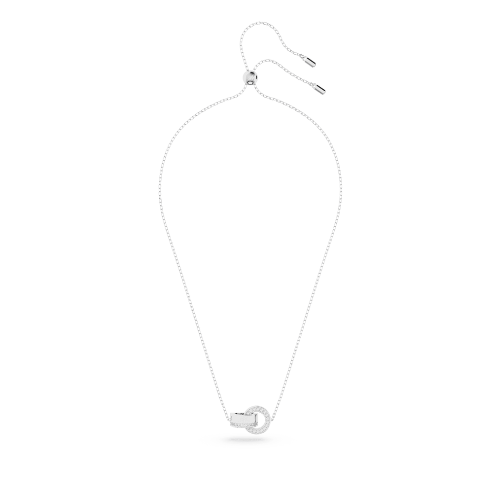 Hollow pendant, Interlocking loop, White, Rhodium plated