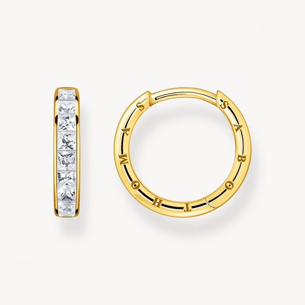 Hoop Earrings with White Stones Pavé Gold Plated