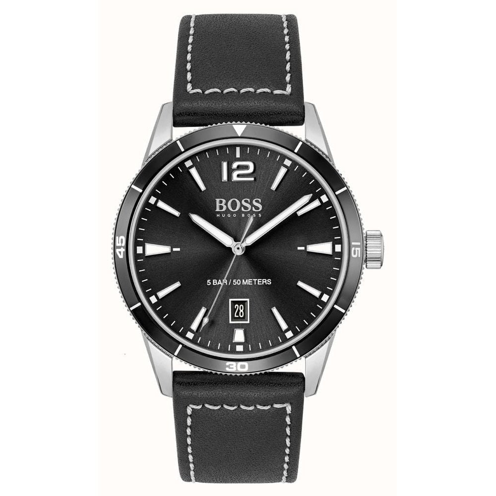 Hugo Boss Drifter Black Leather Watch and Pen Set