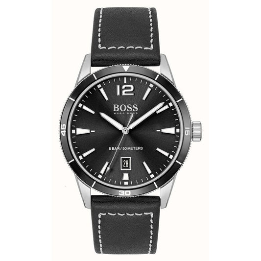 Hugo Boss Drifter Black Leather Watch and Pen Set