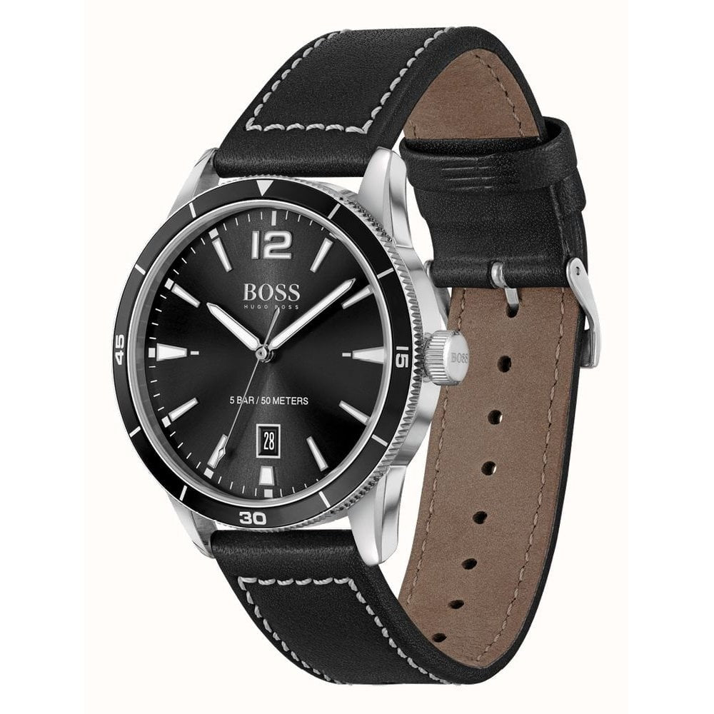 Hugo Boss Drifter Black Leather Watch and Pen Set