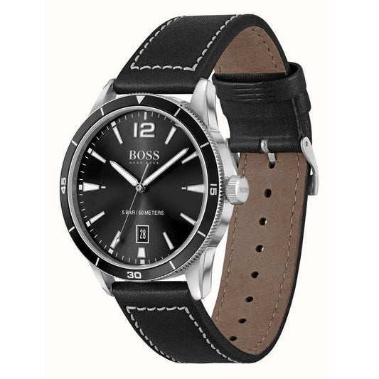 Hugo Boss Drifter Black Leather Watch and Pen Set