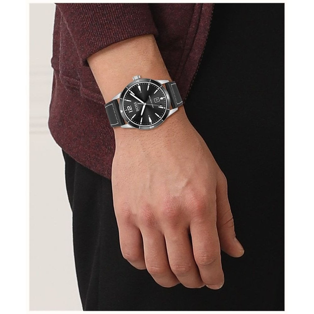 Hugo Boss Drifter Black Leather Watch and Pen Set