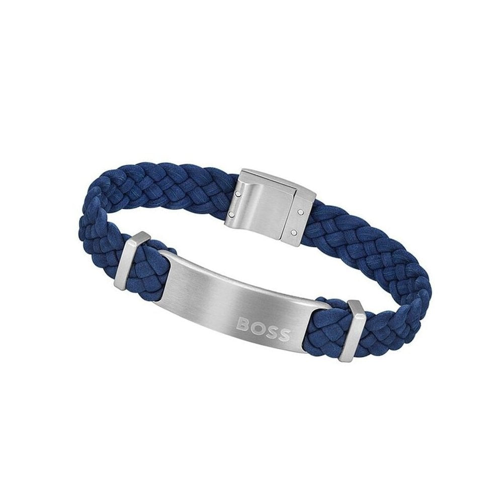Hugo Boss Jewellery Stainless Steel & Navy Leather Men's Bracelet