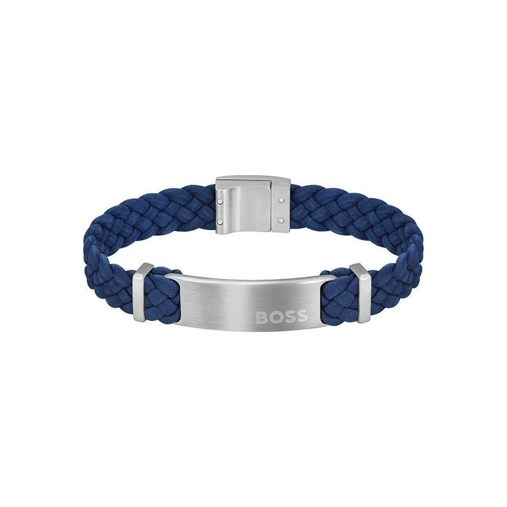 Hugo Boss Jewellery Stainless Steel & Navy Leather Men's Bracelet