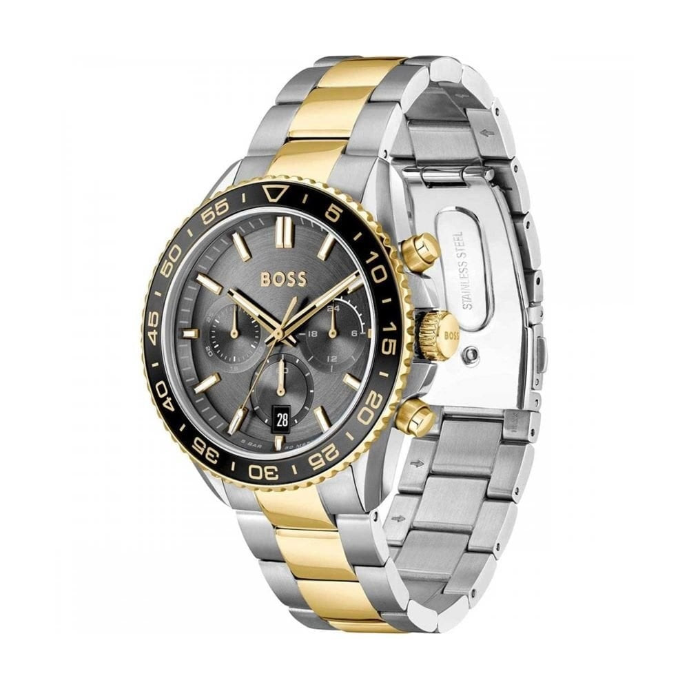 Hugo Boss Mens Runner Steel And Gold Chronograph Watch