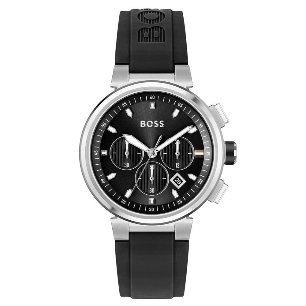 Hugo Boss Mens Steel Case Black Silicon Watch