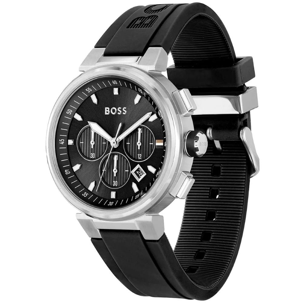 Hugo Boss Mens Steel Case Black Silicon Watch