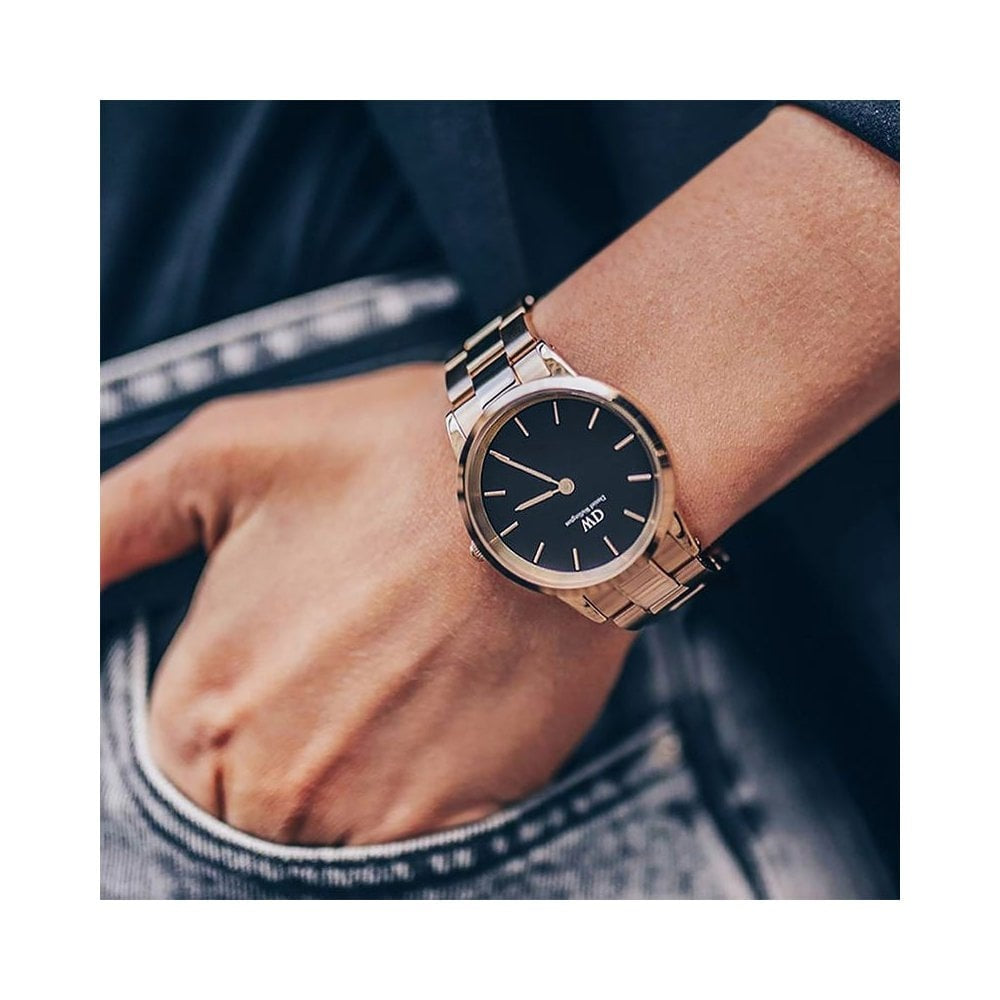 ICONIC LINK ROSE GOLD STAINLESS STEEL LINK BRACELET WATCH WITH BLACK DIAL
