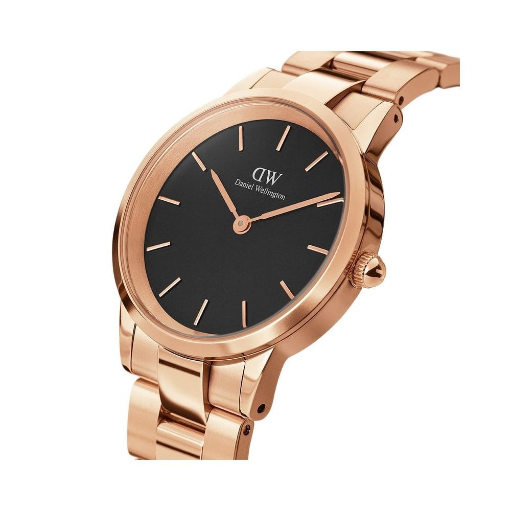 ICONIC LINK ROSE GOLD STAINLESS STEEL LINK BRACELET WATCH WITH BLACK DIAL