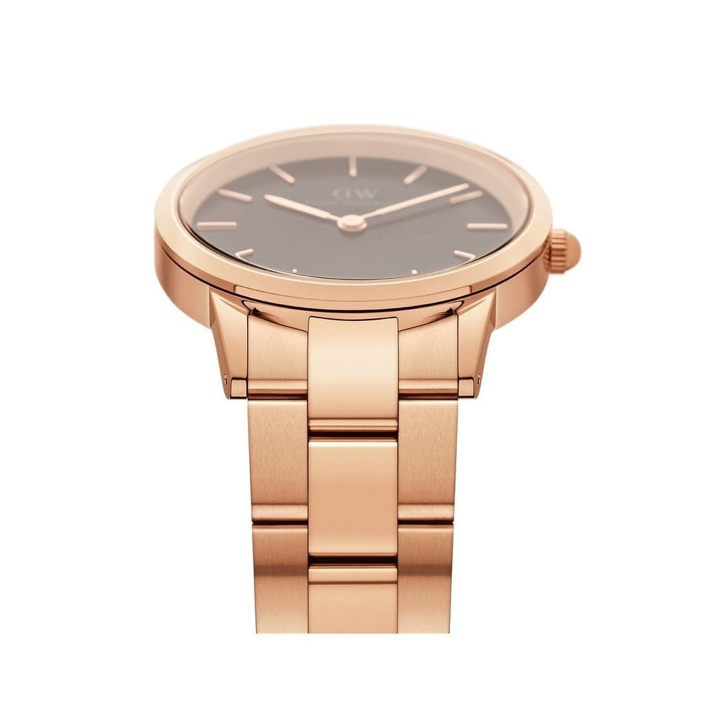 ICONIC LINK ROSE GOLD STAINLESS STEEL LINK BRACELET WATCH WITH BLACK DIAL