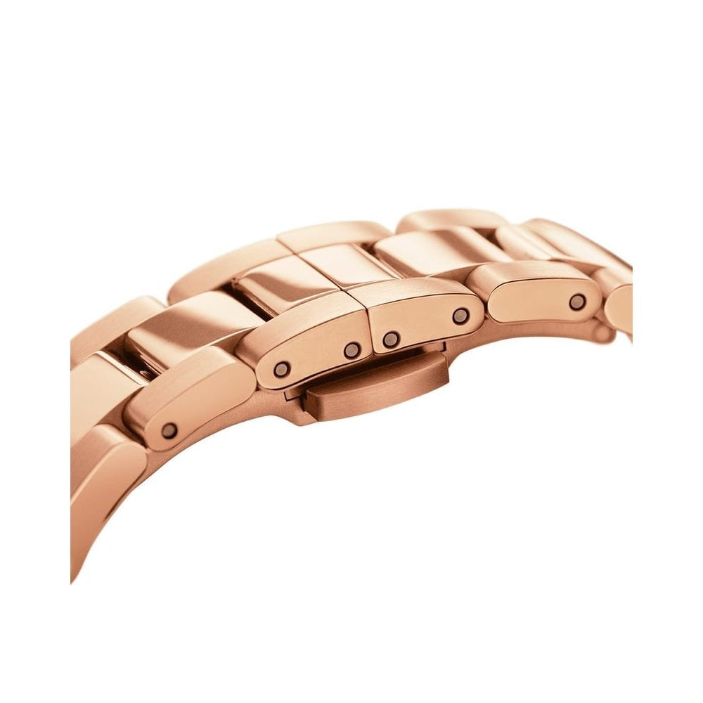 ICONIC LINK ROSE GOLD STAINLESS STEEL LINK BRACELET WATCH WITH BLACK DIAL
