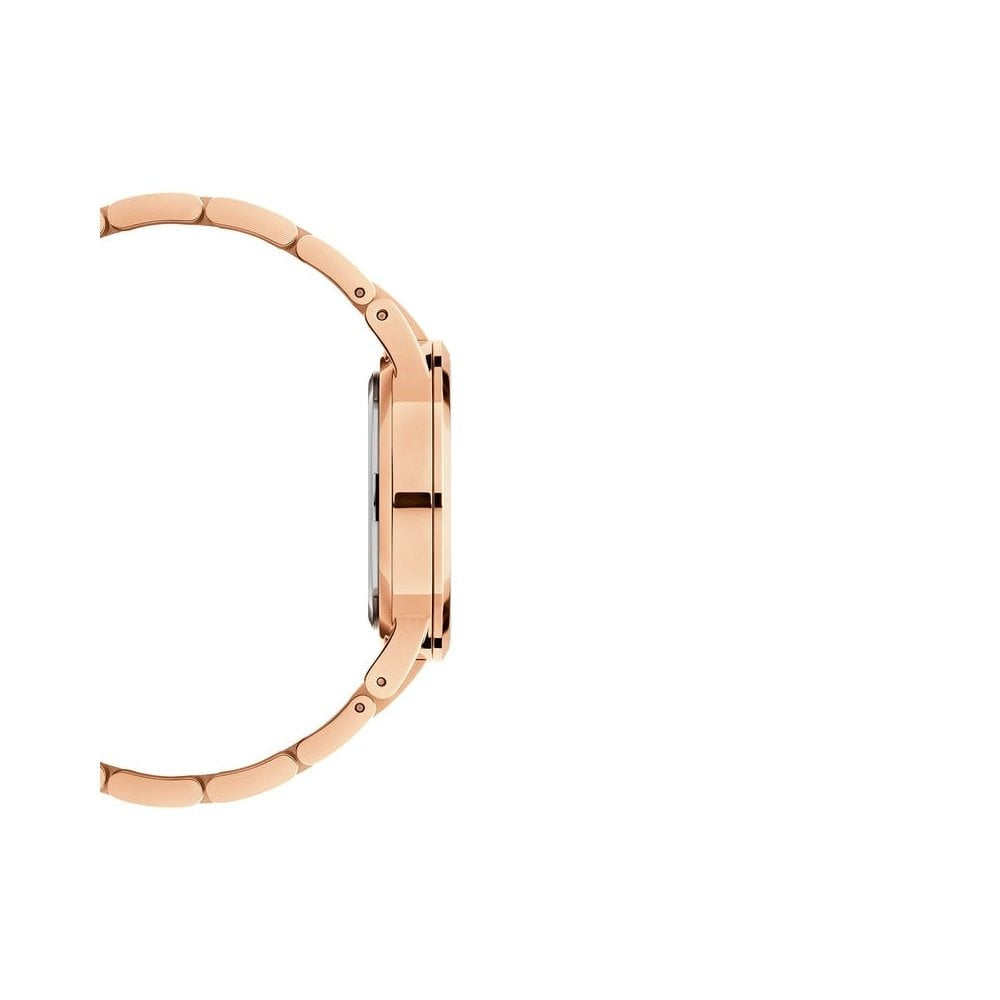 ICONIC LINK ROSE GOLD STAINLESS STEEL LINK BRACELET WATCH WITH BLACK DIAL