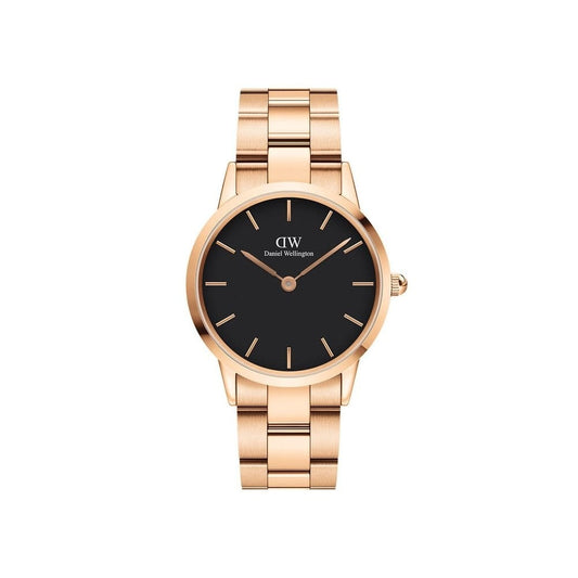 ICONIC LINK ROSE GOLD STAINLESS STEEL LINK BRACELET WATCH WITH BLACK DIAL