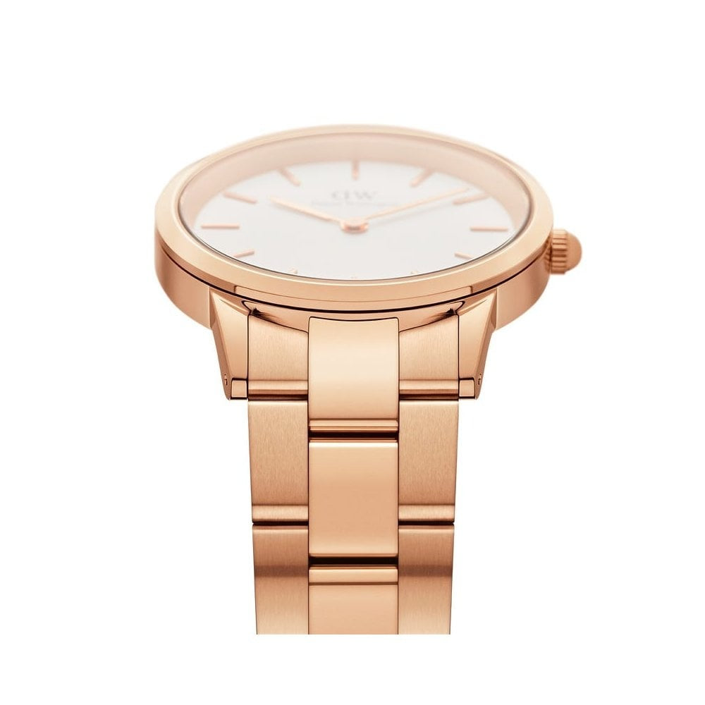ICONIC LINK ROSE GOLD STAINLESS STEEL LINK BRACELET WATCH WITH WHITE DIAL