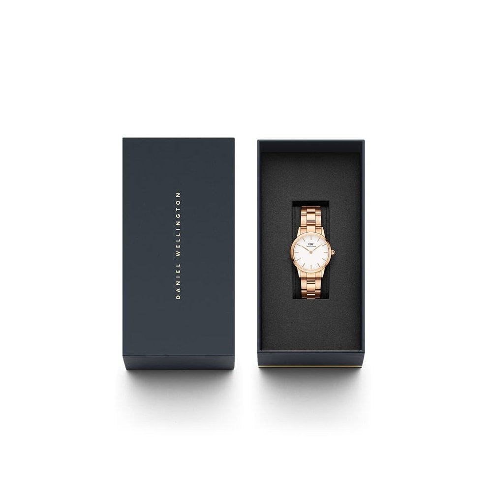 ICONIC LINK ROSE GOLD STAINLESS STEEL LINK BRACELET WATCH WITH WHITE DIAL