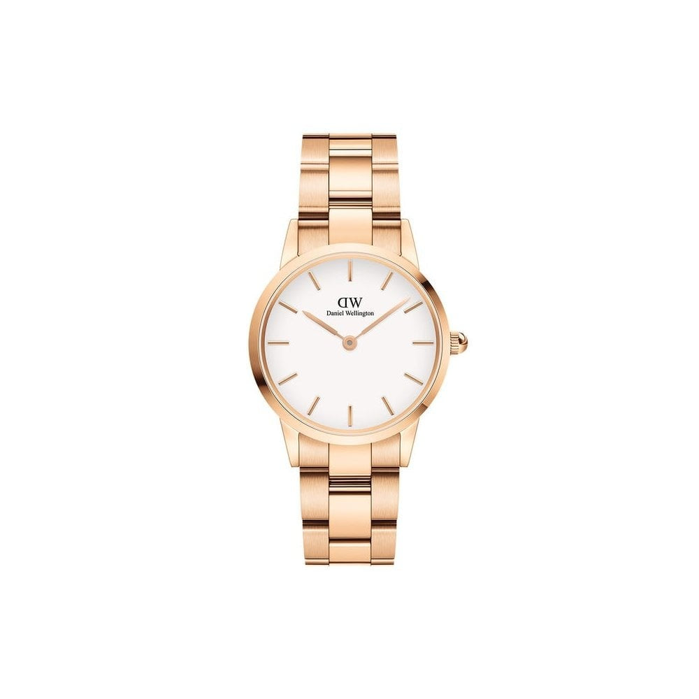 ICONIC LINK ROSE GOLD STAINLESS STEEL LINK BRACELET WATCH WITH WHITE DIAL