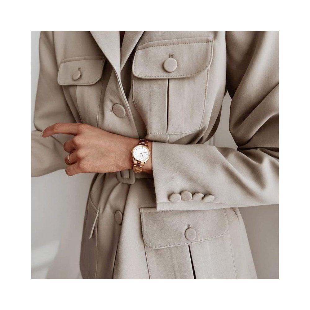 ICONIC LINK ROSE GOLD STAINLESS STEEL LINK BRACELET WHITE WITH BLACK DIAL