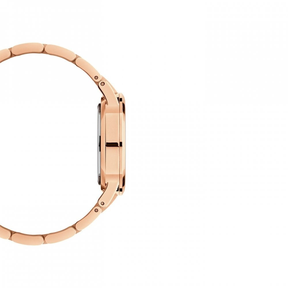 ICONIC LINK ROSE GOLD STAINLESS STEEL LINK BRACELET WHITE WITH BLACK DIAL