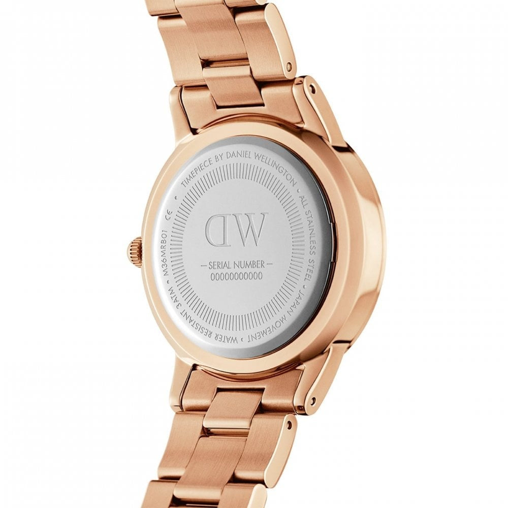 ICONIC LINK ROSE GOLD STAINLESS STEEL LINK BRACELET WHITE WITH BLACK DIAL
