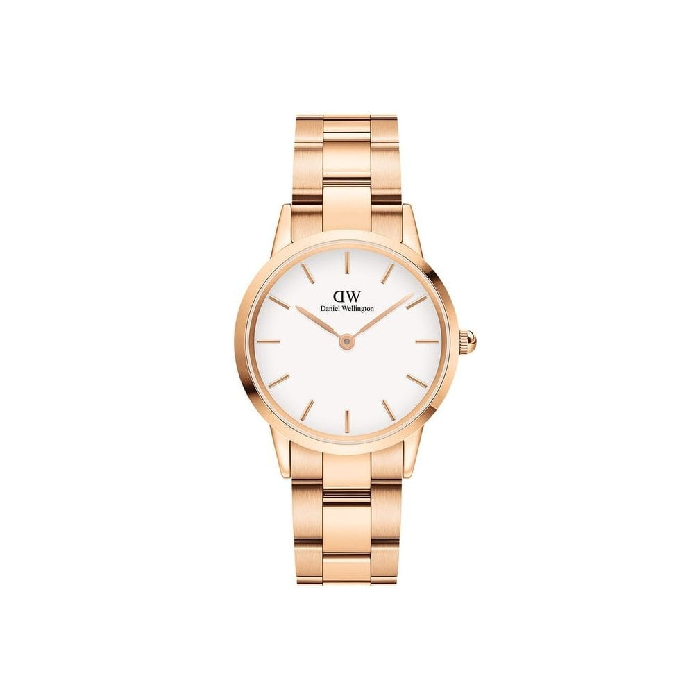 ICONIC LINK ROSE GOLD STAINLESS STEEL LINK BRACELET WHITE WITH BLACK DIAL