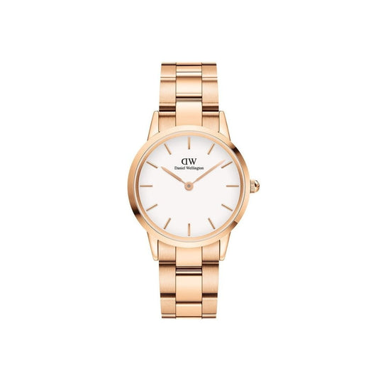 ICONIC LINK ROSE GOLD STAINLESS STEEL LINK BRACELET WHITE WITH BLACK DIAL