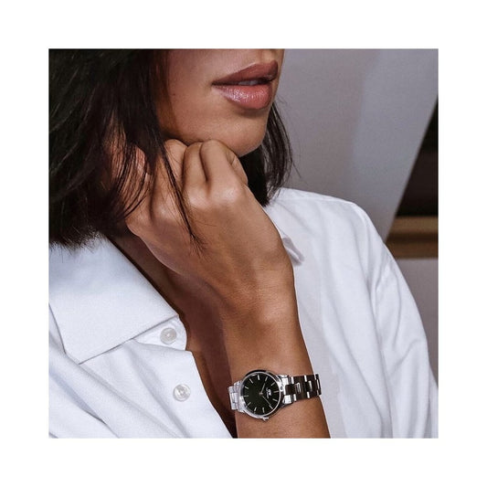 ICONIC LINK STAINLESS STEEL LINK BRACELET WATCH WITH BLACK DIAL