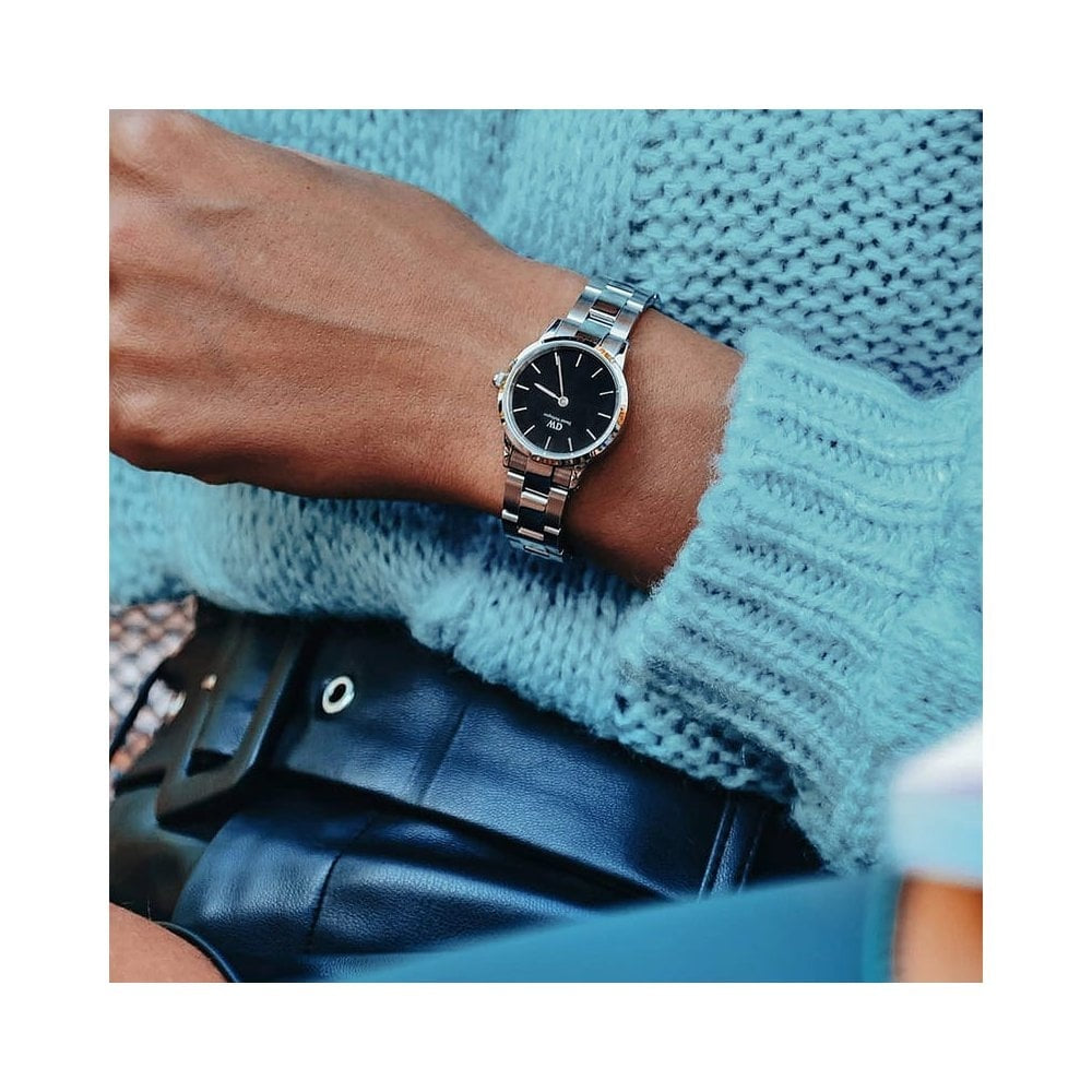 ICONIC LINK STAINLESS STEEL LINK BRACELET WATCH WITH BLACK DIAL