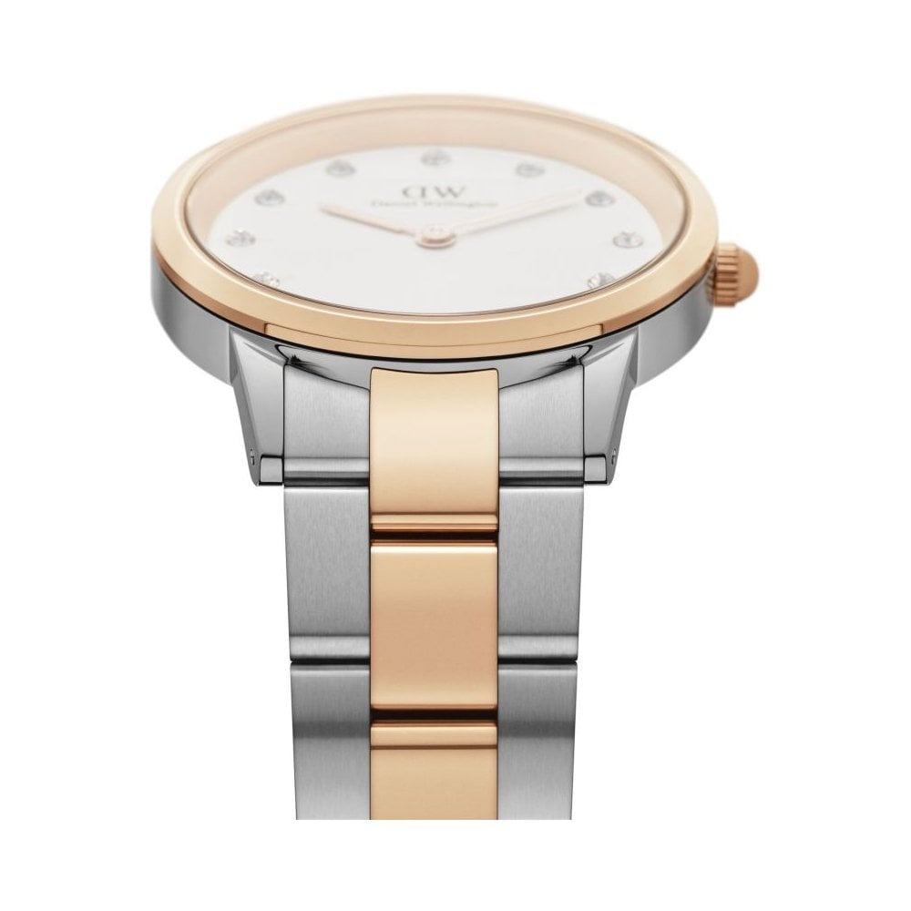 ICONIC LUMINE 2 TONE ROSE GOLD & STAINLESS STEEL BRACELET WATCH WITH ZIRCONIA ON DIAL