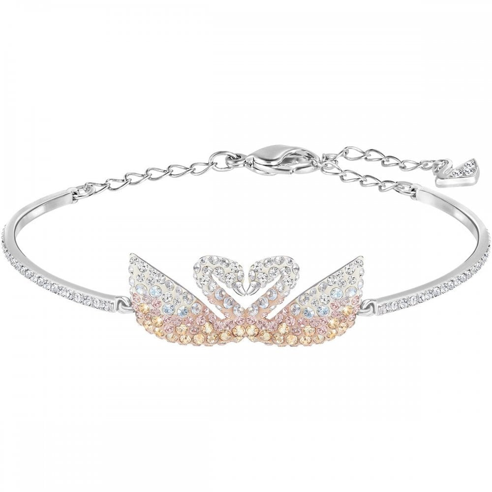 ICONIC SWAN BANGLE, MULTI-COLOURED, RHODIUM PLATED
