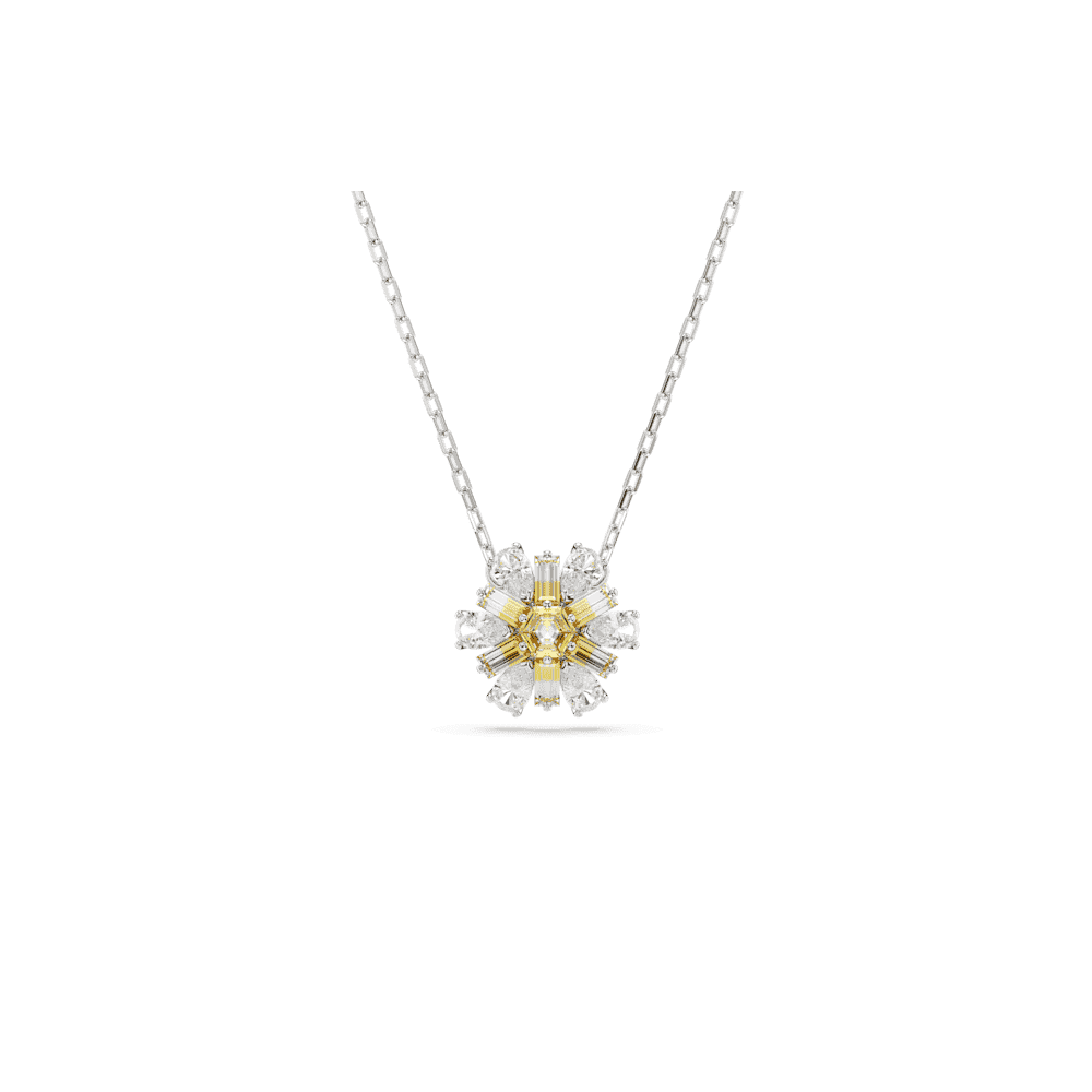IDYLLIA RHODIUM FINISHED FLOWER PENDANT WITH YELLOW CENTER