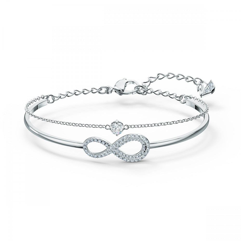 INFINITY BANGLE, WHITE SWAROVSKI CRYSTALS, RHODIUM PLATED
