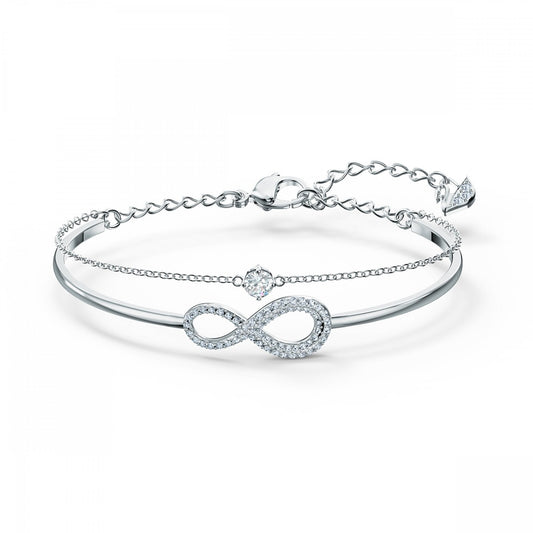 INFINITY BANGLE, WHITE SWAROVSKI CRYSTALS, RHODIUM PLATED